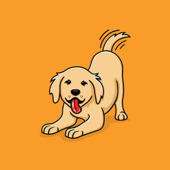 golden retriever dog illustration vector wagging tail, cute, character and cartoon.