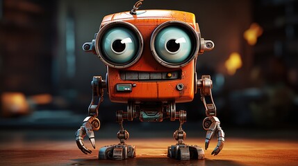 a cartoon character design of a clumsy robot with a square-shaped body. AI Generative