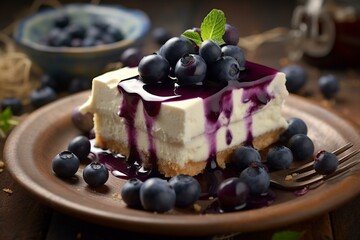 Delicious dessert topped with blueberries. Generative AI