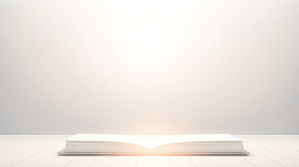 Open white book on a white background.