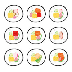 いろんな具材の巻き寿司の断面イラストセット