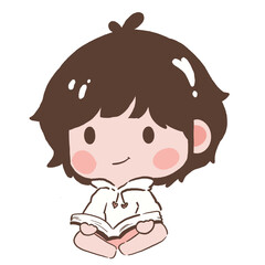 short brown hair girl reading book