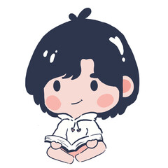 short dark hair girl reading book