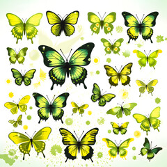 Obraz premium pattern with butterflies, watercolour lime-green butterflies