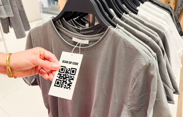 QR code on clothing label in apparel store