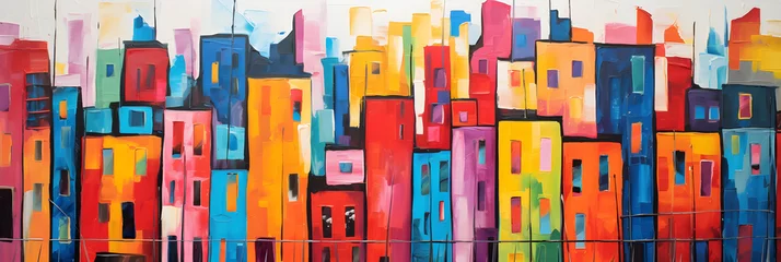 Crédence de cuisine en verre imprimé Chambre denfants colourful minimalist painting of the city skyline cartoon landscape background banner illustration in a cute and simple style