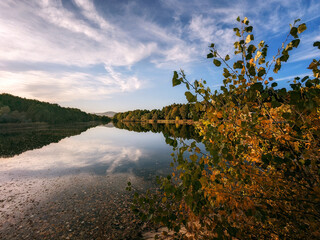 sunset over the lake autumn