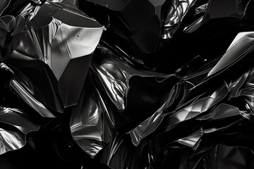 Black crumpled foil abstract background - obrazy, fototapety, plakaty