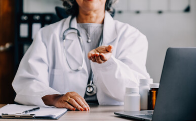 Female doctor holding virtual Lungs in hand. Handrawn human organ, copy space on right side, raw...