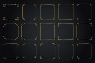 Naklejka premium Luxury decorative golden frames. Retro ornamental frame, vintage rectangle ornaments & ornate border. Decorative wedding frames, antique museum image borders. Isolated vector border set