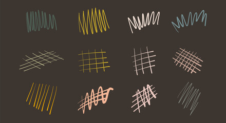 Fototapeta premium hatching and crosshatch lines doodle hand draw set. vertical, diagonal or parallel strokes. strikethrough doodles. Vector stock illustration isolated