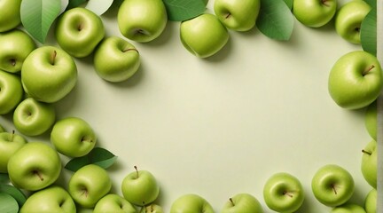Sunbeams background fresh green apples frame, paper art, background image, AI generated