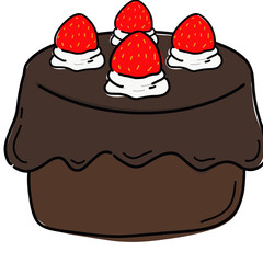 Chocolate Cake with strawberry and cream cartoon