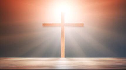 Soft light background with a Christian cross.