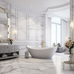 Fototapeta na wymiar luxury bathroom interior , white colors, digital size