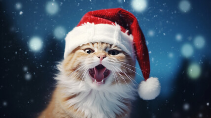 A cat wearing a red Santa hat costume