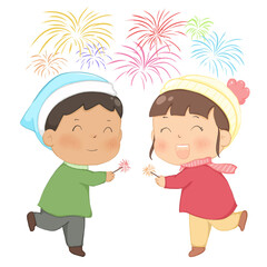 children playing with fireworks