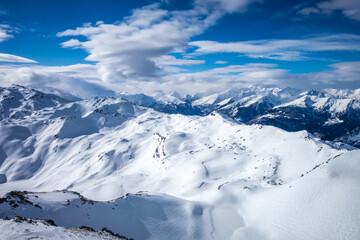 Ski slopes and mountains of Les Menuires in the french alps