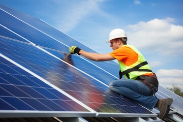 engineers in action as they install solar panels on rooftops, harnessing the power of the sun to generate clean energy. Discover an eco-friendly approach to a sustainable future