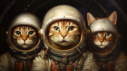 Astronaut cats wearing space suits