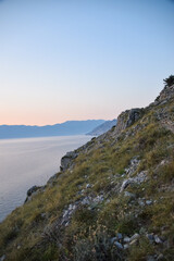 rocky coast by the sea. evening sky, summer holiday in Croatia