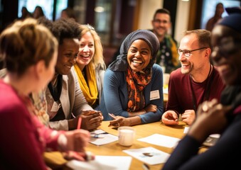 A linguist conducting a language workshop, engaging with a diverse group of participants from