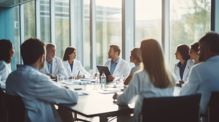 copy space, stockphoto, Medical team interacting at a meeting in conference room. Group of multiracial medical staff having a meeting in a room. Discussion in a meeting room. - Powered by Adobe