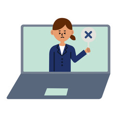 ビジネスパーソン　PC 　コンピューター　仕事　女性　スーツ　バツ　上半身　イラスト