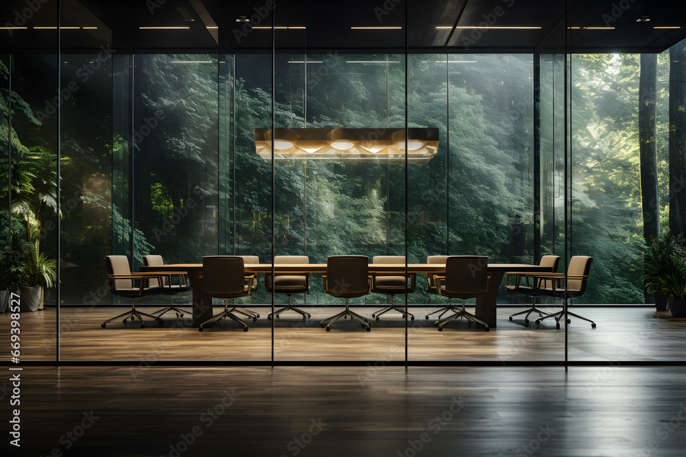 Wall mural beautiful photo of a clean and glassed conference room. a large number of glasses show the modernity