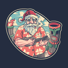 summer santa chill at the hawaiian beach illustration
