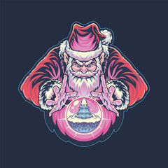 christmas santa holding snow glass ball vector illustration