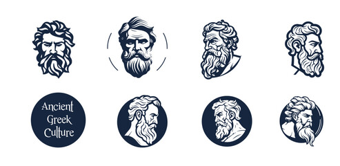 set of Ancient Zeus Greek philosopher man Logos - obrazy, fototapety, plakaty
