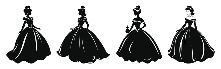 Set of Princess Black Color Vector Illustration © Design Spread