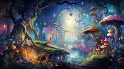 Mythical Forest Fantasy Luminous Creatures & Enchanted Flora