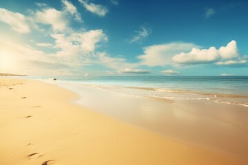 Fototapeta na wymiar Calm beach view featuring sand, sky, and sunny atmosphere. Generative AI