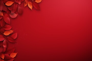 Rich red holiday background with autumn leaves falling. Natural banner with ample space for text. Generative AI
