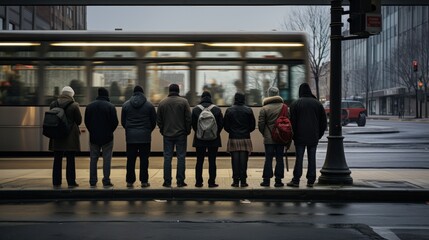 People gathering and waiting patiently at the bus stop