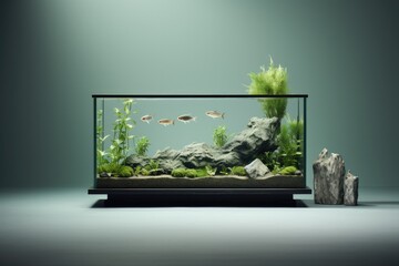 Minimalist Podium With Underwater Plants And Fish Backdrop