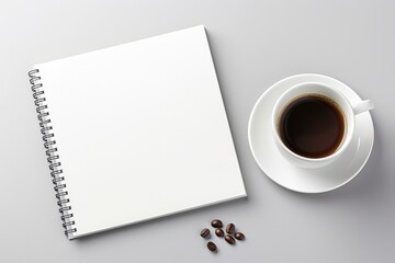 Obraz na płótnie Canvas Minimalistic Still Life With Notebook Mockup And Coffee