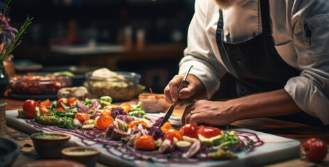 Obraz premium Culinary masters at work. Chef crafting incredible and delicious dishes