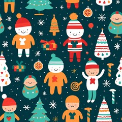 Charming Winter Kids' Fashion in Fabric Xmas elements Seamless Patterns 