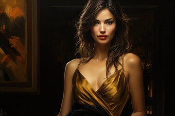 Portrait Of Woman In Golden Evening Dress