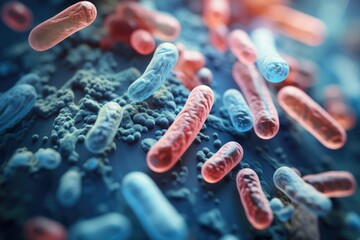Probiotics Bacteria Seen Under Microscope For Digestion - obrazy, fototapety, plakaty