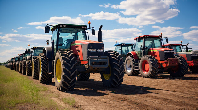 Massive tractors tending to the farm land