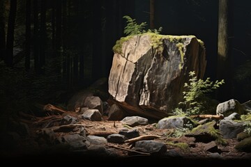 Obraz premium Rock Podium With Forest Scenery And Soft Lighting