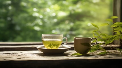 Enjoying a cup of traditional green tea