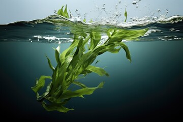 Seaweed Floating Alone Against Clear Background - obrazy, fototapety, plakaty