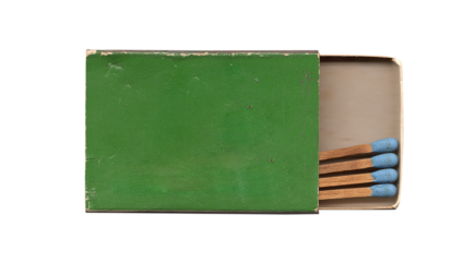 green vintage worn old pack of matches on png transparent background