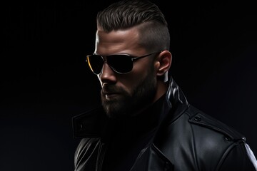 Obraz premium Stoic Bodyguard With Beard And Sunglasses, Isolated
