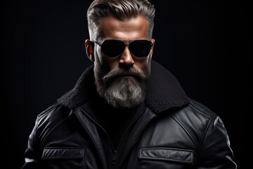 Obraz premium Stoic Bodyguard With Beard And Sunglasses, Isolated